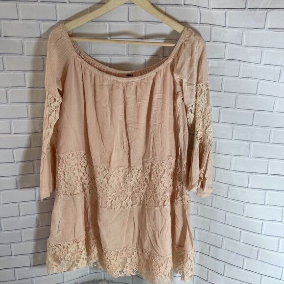 Free People Lace Inset Peasant Style Tunic Sz M - Picture 1 of 5